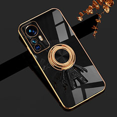 Ultra-thin Silicone Gel Soft Case Cover with Magnetic Finger Ring Stand AN2 for Xiaomi Mi 12T 5G Black