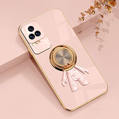 Ultra-thin Silicone Gel Soft Case Cover with Magnetic Finger Ring Stand AN2 for Xiaomi Poco F4 5G Pink