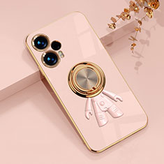 Ultra-thin Silicone Gel Soft Case Cover with Magnetic Finger Ring Stand AN2 for Xiaomi Poco F5 5G Rose Gold