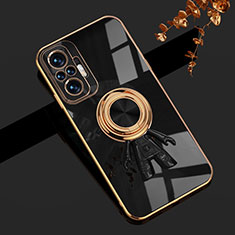 Ultra-thin Silicone Gel Soft Case Cover with Magnetic Finger Ring Stand AN2 for Xiaomi Poco M5S Black