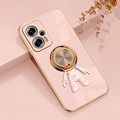 Ultra-thin Silicone Gel Soft Case Cover with Magnetic Finger Ring Stand AN2 for Xiaomi Poco X4 GT 5G Pink