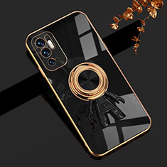 Ultra-thin Silicone Gel Soft Case Cover with Magnetic Finger Ring Stand AN2 for Xiaomi Redmi Note 10 5G Black