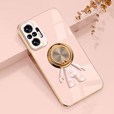 Ultra-thin Silicone Gel Soft Case Cover with Magnetic Finger Ring Stand AN2 for Xiaomi Redmi Note 10 Pro 4G Pink