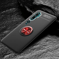 Ultra-thin Silicone Gel Soft Case Cover with Magnetic Finger Ring Stand D01 for Xiaomi Mi Note 10 Red and Black