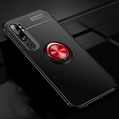 Ultra-thin Silicone Gel Soft Case Cover with Magnetic Finger Ring Stand D02 for Xiaomi Mi Note 10 Pro Red and Black