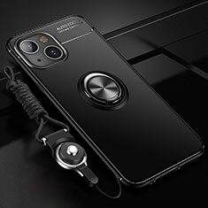 Ultra-thin Silicone Gel Soft Case Cover with Magnetic Finger Ring Stand for Apple iPhone 13 Black