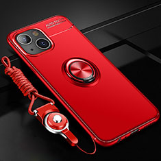Ultra-thin Silicone Gel Soft Case Cover with Magnetic Finger Ring Stand for Apple iPhone 13 Mini Red