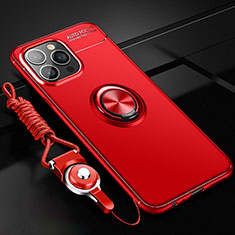 Ultra-thin Silicone Gel Soft Case Cover with Magnetic Finger Ring Stand for Apple iPhone 13 Pro Max Red