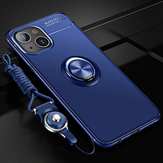 Ultra-thin Silicone Gel Soft Case Cover with Magnetic Finger Ring Stand for Apple iPhone 14 Plus Blue