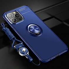 Ultra-thin Silicone Gel Soft Case Cover with Magnetic Finger Ring Stand for Apple iPhone 14 Pro Blue