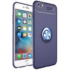 Ultra-thin Silicone Gel Soft Case Cover with Magnetic Finger Ring Stand for Apple iPhone 6S Plus Blue