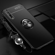 Ultra-thin Silicone Gel Soft Case Cover with Magnetic Finger Ring Stand for Huawei Enjoy 10S Black