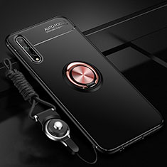 Ultra-thin Silicone Gel Soft Case Cover with Magnetic Finger Ring Stand for Huawei Enjoy 10S Gold and Black