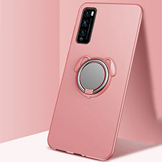 Ultra-thin Silicone Gel Soft Case Cover with Magnetic Finger Ring Stand for Huawei Enjoy 20 Pro 5G Rose Gold