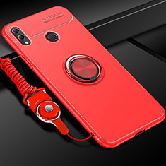 Ultra-thin Silicone Gel Soft Case Cover with Magnetic Finger Ring Stand for Huawei Honor 10 Lite Red