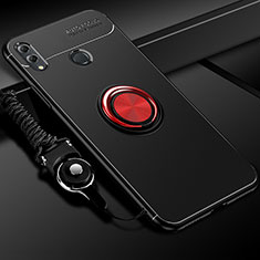 Ultra-thin Silicone Gel Soft Case Cover with Magnetic Finger Ring Stand for Huawei Honor 10 Lite Red and Black