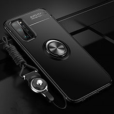 Ultra-thin Silicone Gel Soft Case Cover with Magnetic Finger Ring Stand for Huawei Honor 30 Pro+ Plus Black