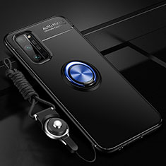 Ultra-thin Silicone Gel Soft Case Cover with Magnetic Finger Ring Stand for Huawei Honor 30 Pro+ Plus Blue and Black