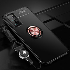 Ultra-thin Silicone Gel Soft Case Cover with Magnetic Finger Ring Stand for Huawei Honor 30 Pro+ Plus Gold and Black