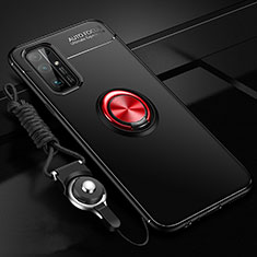 Ultra-thin Silicone Gel Soft Case Cover with Magnetic Finger Ring Stand for Huawei Honor 30 Red and Black