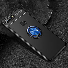 Ultra-thin Silicone Gel Soft Case Cover with Magnetic Finger Ring Stand for Huawei Honor 9 Lite Blue and Black