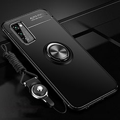 Ultra-thin Silicone Gel Soft Case Cover with Magnetic Finger Ring Stand for Huawei Honor V30 5G Black