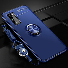 Ultra-thin Silicone Gel Soft Case Cover with Magnetic Finger Ring Stand for Huawei Honor View 30 Pro 5G Blue