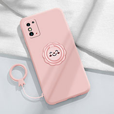 Ultra-thin Silicone Gel Soft Case Cover with Magnetic Finger Ring Stand for Huawei Honor X10 Max 5G Pink