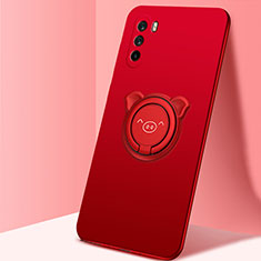Ultra-thin Silicone Gel Soft Case Cover with Magnetic Finger Ring Stand for Huawei Mate 40 Lite 5G Red