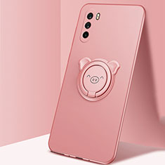 Ultra-thin Silicone Gel Soft Case Cover with Magnetic Finger Ring Stand for Huawei Mate 40 Lite 5G Rose Gold