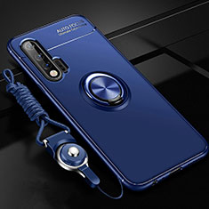 Ultra-thin Silicone Gel Soft Case Cover with Magnetic Finger Ring Stand for Huawei Nova 6 5G Blue