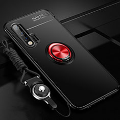 Ultra-thin Silicone Gel Soft Case Cover with Magnetic Finger Ring Stand for Huawei Nova 6 Red and Black