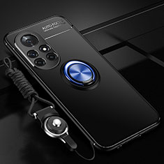 Ultra-thin Silicone Gel Soft Case Cover with Magnetic Finger Ring Stand for Huawei Nova 8 Pro 5G Blue and Black