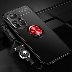 Ultra-thin Silicone Gel Soft Case Cover with Magnetic Finger Ring Stand for Huawei Nova 8 Pro 5G Red and Black