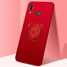 Ultra-thin Silicone Gel Soft Case Cover with Magnetic Finger Ring Stand for Huawei P Smart (2019) Red
