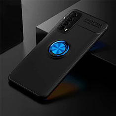 Ultra-thin Silicone Gel Soft Case Cover with Magnetic Finger Ring Stand for Huawei P Smart (2021) Blue and Black