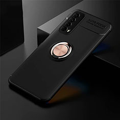 Ultra-thin Silicone Gel Soft Case Cover with Magnetic Finger Ring Stand for Huawei P Smart (2021) Gold and Black