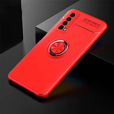 Ultra-thin Silicone Gel Soft Case Cover with Magnetic Finger Ring Stand for Huawei P Smart (2021) Red