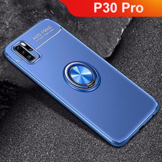 Ultra-thin Silicone Gel Soft Case Cover with Magnetic Finger Ring Stand for Huawei P30 Pro Blue
