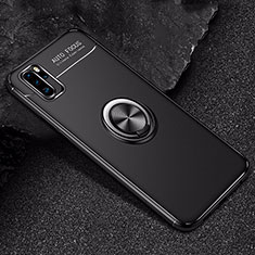 Ultra-thin Silicone Gel Soft Case Cover with Magnetic Finger Ring Stand for Huawei P30 Pro New Edition Black