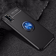 Ultra-thin Silicone Gel Soft Case Cover with Magnetic Finger Ring Stand for Huawei P30 Pro New Edition Blue and Black