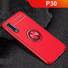Ultra-thin Silicone Gel Soft Case Cover with Magnetic Finger Ring Stand for Huawei P30 Red
