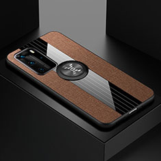 Ultra-thin Silicone Gel Soft Case Cover with Magnetic Finger Ring Stand for Huawei P40 Pro Brown
