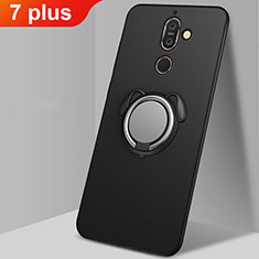 Ultra-thin Silicone Gel Soft Case Cover with Magnetic Finger Ring Stand for Nokia 7 Plus Black