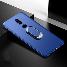 Ultra-thin Silicone Gel Soft Case Cover with Magnetic Finger Ring Stand for OnePlus 6T Blue