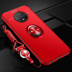 Ultra-thin Silicone Gel Soft Case Cover with Magnetic Finger Ring Stand for OnePlus 7T Red