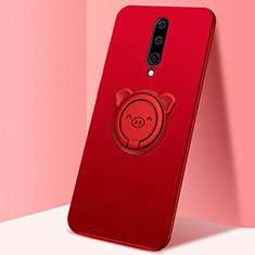 Ultra-thin Silicone Gel Soft Case Cover with Magnetic Finger Ring Stand for OnePlus 8 Red