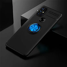 Ultra-thin Silicone Gel Soft Case Cover with Magnetic Finger Ring Stand for OnePlus Nord N10 5G Blue and Black