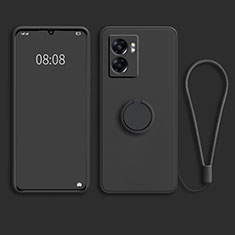 Ultra-thin Silicone Gel Soft Case Cover with Magnetic Finger Ring Stand for OnePlus Nord N300 5G Black
