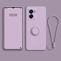 Ultra-thin Silicone Gel Soft Case Cover with Magnetic Finger Ring Stand for OnePlus Nord N300 5G Clove Purple